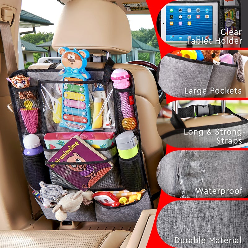 Helteko Backseat Car Organizer, Kick Mats Back Seat Protector with Touch Screen Tablet Holder, Organizer for Kids, Travel Accessories, Mat 9 Storage Pockets 2 Pack - Image 4